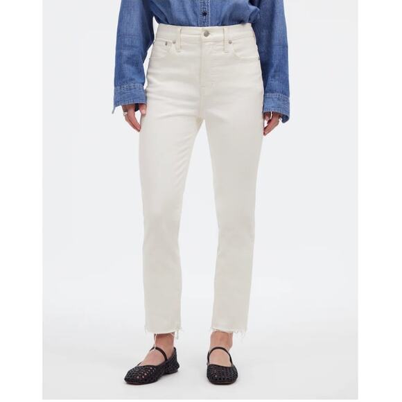 Madewell Jeans Women Size 27 White Perfect Vintage 90s High-Rise Raw-Hem Mom NWT - Picture 1 of 11